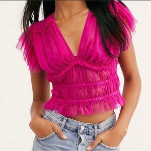 Free People Pink Mesh Top